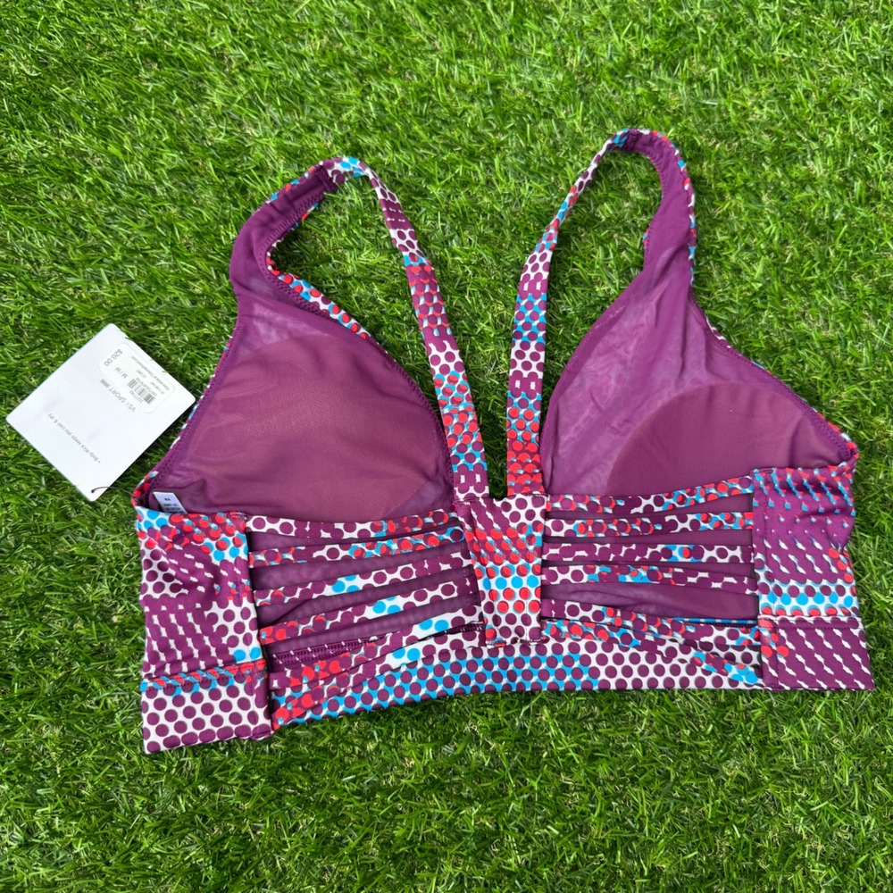 Victoria's Secret VSX Sport Bra Medium Purple Multicolor Strappy Back NWT - Picture 2 of 3